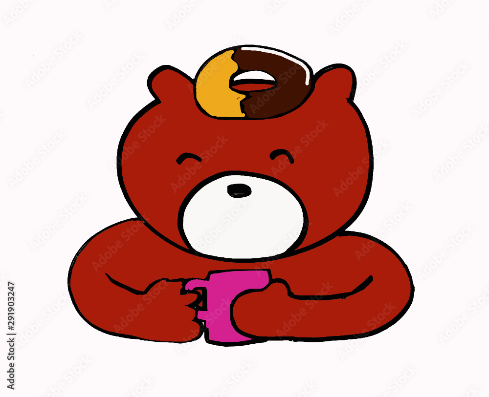 a bear with coffee&doughnut a bear with coffee&doughnut