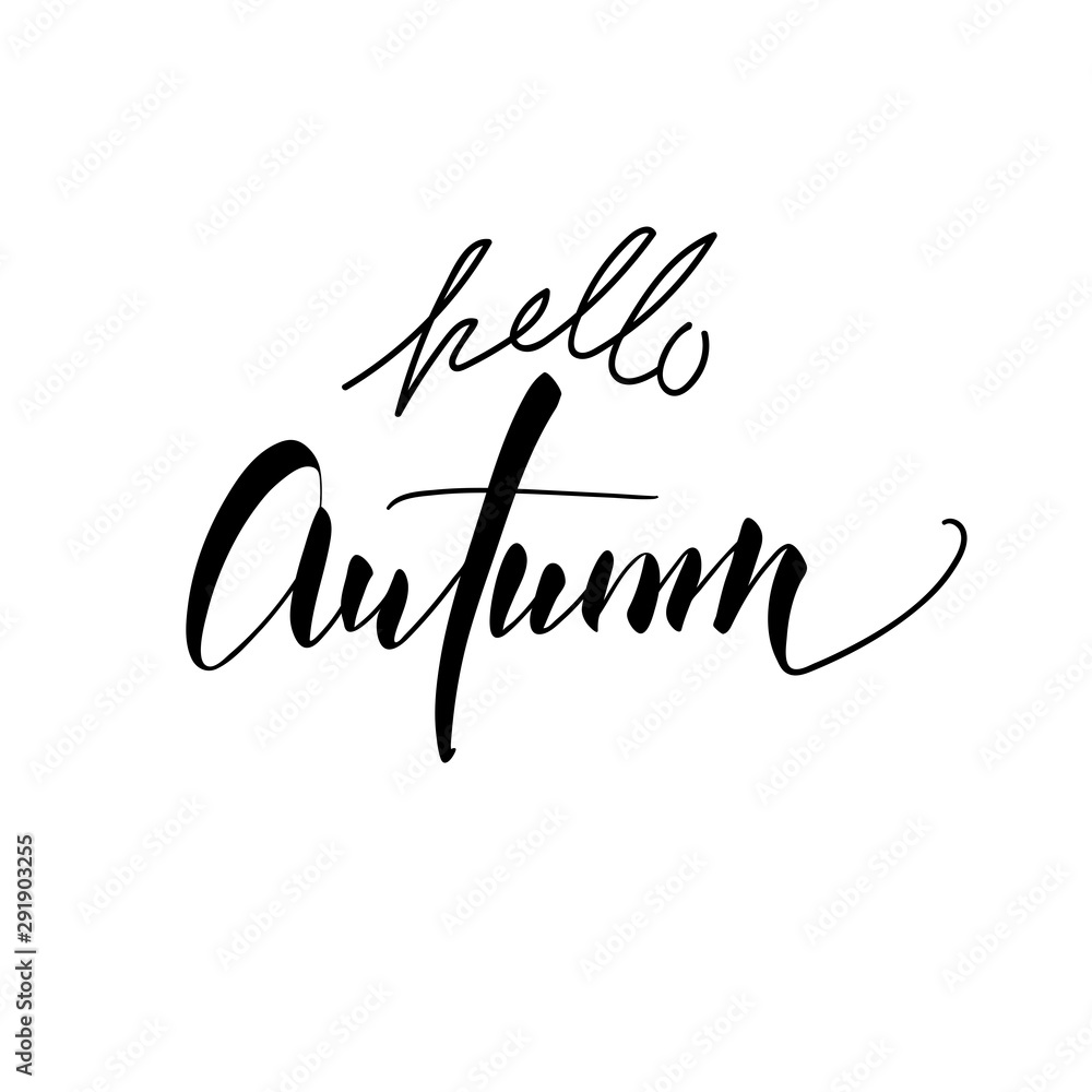 Hello Autumn. Black and white calligraphy phrase Hello Autumn. Black and white calligraphy phrase
