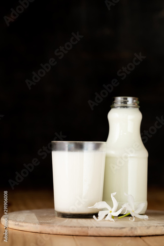 Glass of milk and a bottle of fresh milk