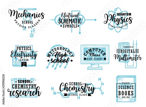 Research , science subjects lettering icons