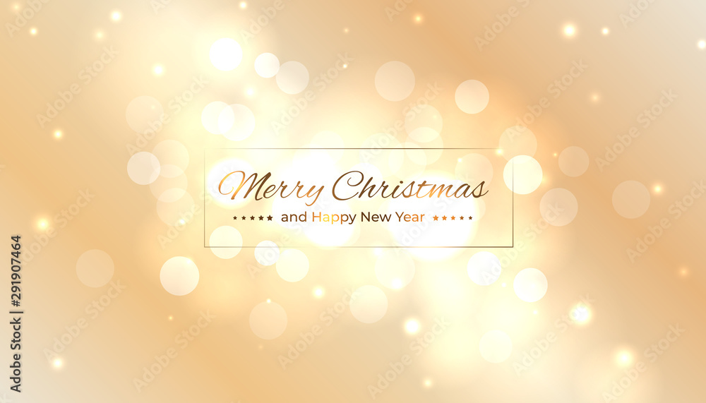 Merry christmas greeting card. Happy new year vector illustration. Design template with light festive golden background. Bokeh golden christmas background. Vector holiday illustration Merry christmas greeting card. Happy new year vector illustration. Design template with light festive golden background. Bokeh golden christmas background. Vector holiday illustration