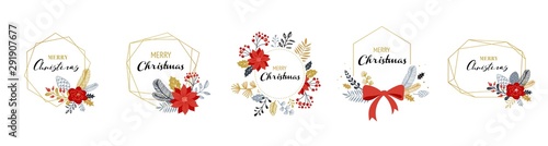 Merry Christmas logos, hand drawn elegant, delicate monograms isolated on white background. Hand drawn vector collection