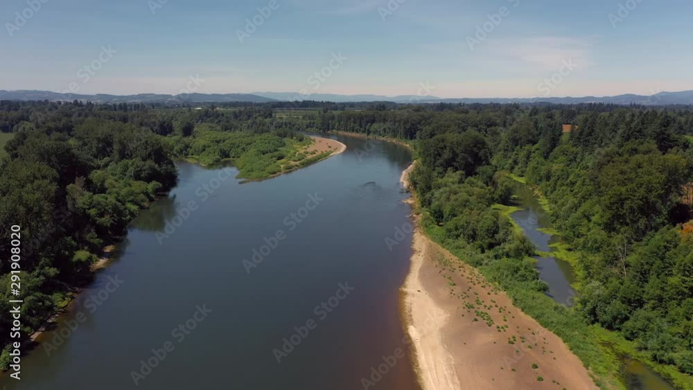 dolly forward over river showing willamette river and surrounding island and forest dolly forward over river showing willamette river and surrounding island and forest