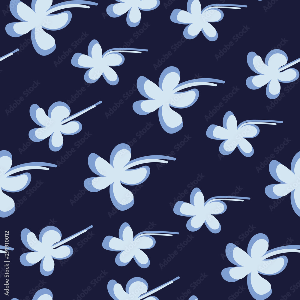 Obraz premium A seamless vector pattern with botanial shapes on a dark navy blue background. Surface print design.