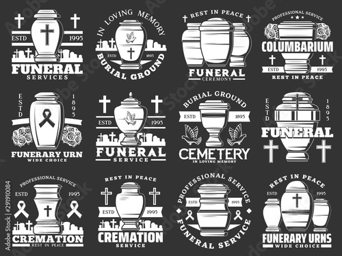 Funerary urns, cremation service, funeral cemetery