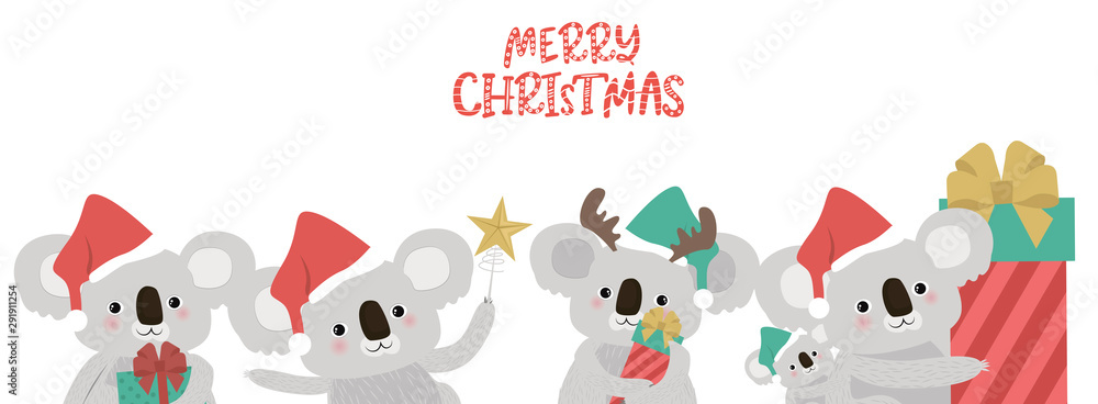 Εκτύπωση καμβά Merry Christmas card with cute koala bears