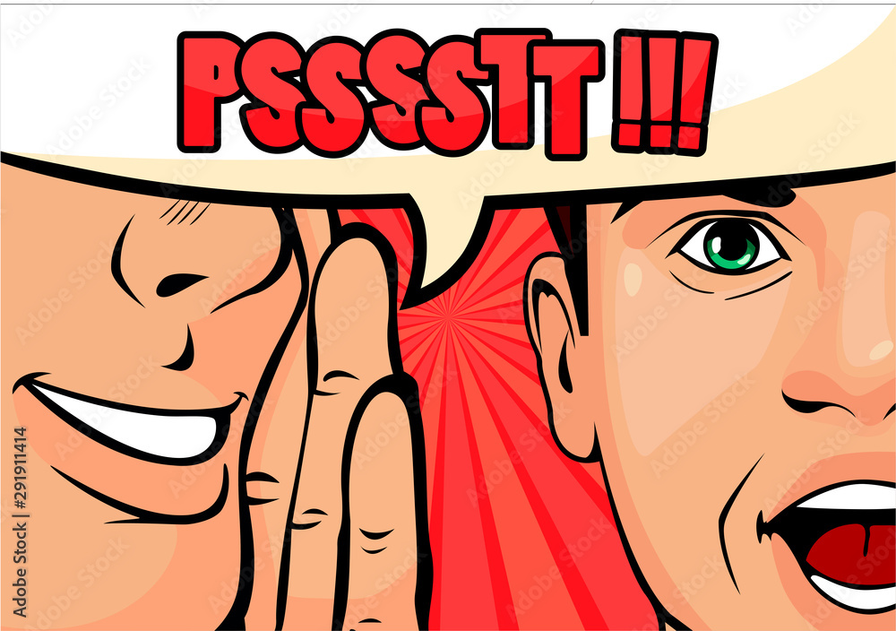 Φωτογραφία Gossip man whispering secret or news in ear of surprised person with speech bubble, rumour, word-of-mouth