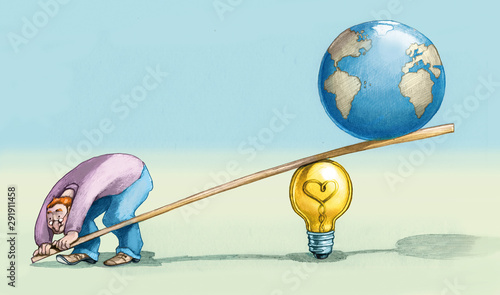 Φωτογραφία Give me an idea I’ll lift up the world conceptual illustration