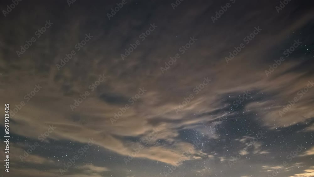 Starry night sky with clouds and stars of milky way galaxy in summer Time lapse Starry night sky with clouds and stars of milky way galaxy in summer Time lapse