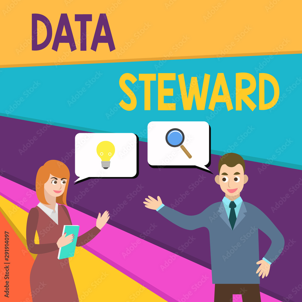 Text sign showing Data Steward. Business photo showcasing responsible for utilizing an organization s is data governance Business Partners Colleagues Jointly Seeking Problem Solution Generate Idea Text sign showing Data Steward. Business photo showcasing responsible for utilizing an organization s is data governance Business Partners Colleagues Jointly Seeking Problem Solution Generate Idea