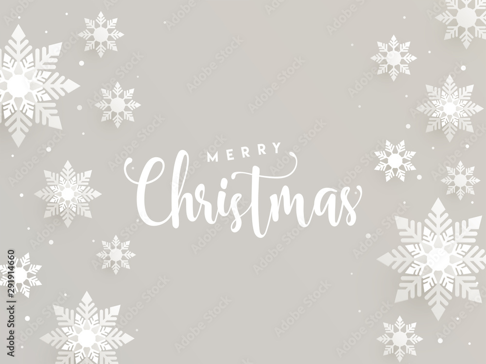 Stylish text of Merry Christmas and snowflakes decorated background. Can be used as greeting card or poster design.