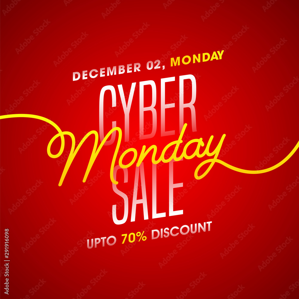 Up To 70% offer for Cyber Monday Sale text on red background. Can be used as poster or template design.