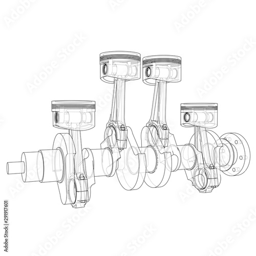 Engine pistons outline. Vector rendering of 3d