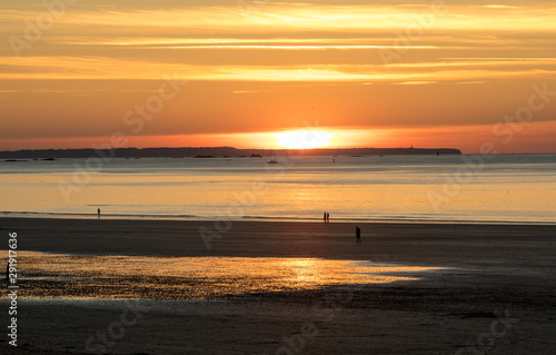 Beauty sunset view from beach in Saint Malo, Brittany, France