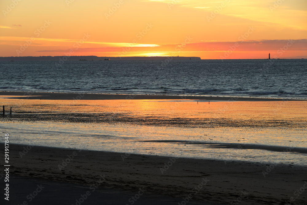 Beauty sunset view from beach in Saint Malo,  Brittany, France