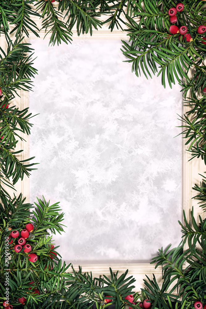 Christmas tree branches and snowflakes for note. Christmas tree branches and snowflakes for note.
