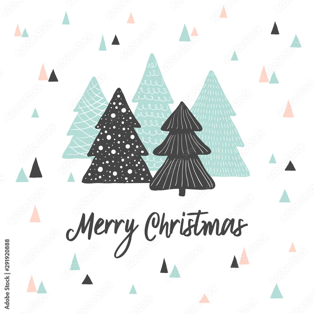 Merry Christmas cute greeting card. Scandinavian style vector illustration.