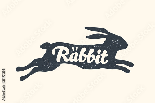 Rabbit, lettering. Design of farm animals - Rabbit