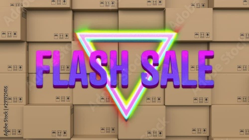 Flash saleÂ graphicÂ in purple on a background of carboard boxes photo