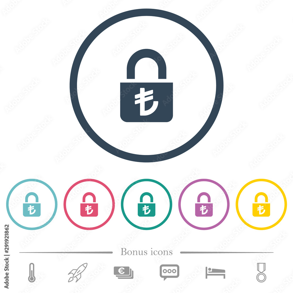 Locked lira flat color icons in round outlines Locked lira flat color icons in round outlines