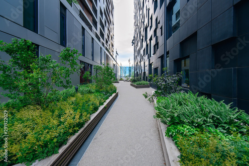Daytime view of street in the Oslo business center. Modern architecture in Norway