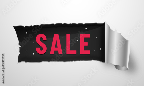Torn paper style banner or poster design for Sale.