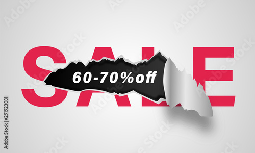 Sale banner or poster design with 60-70% discount offer on white turn paper background.