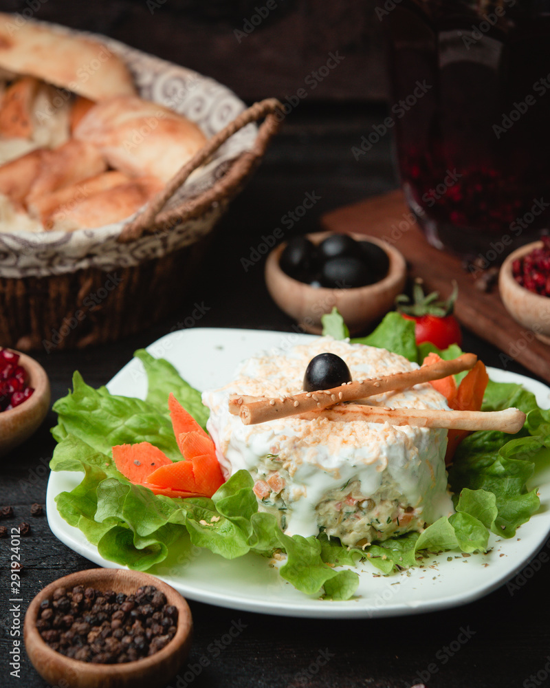Capital salad with crispy bread sticks Capital salad with crispy bread sticks