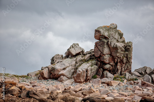 Bretonic Coast and Beach with Granite Rocks at the Cote de Granit Rose - Pink Granite Coast