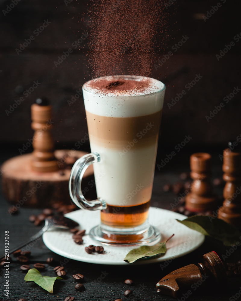 Caramel latte with chocolade on the table Caramel latte with chocolade on the table