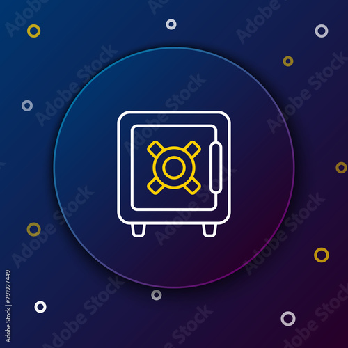 White and yellow line Safe icon isolated on dark blue background. The door safe a bank vault with a combination lock. Reliable Data Protection. Colorful outline concept. Vector Illustration