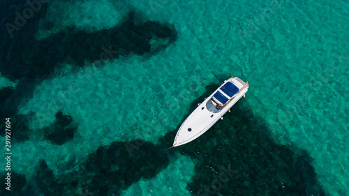 Top view from Drone a ship on blue ocean © czamfir