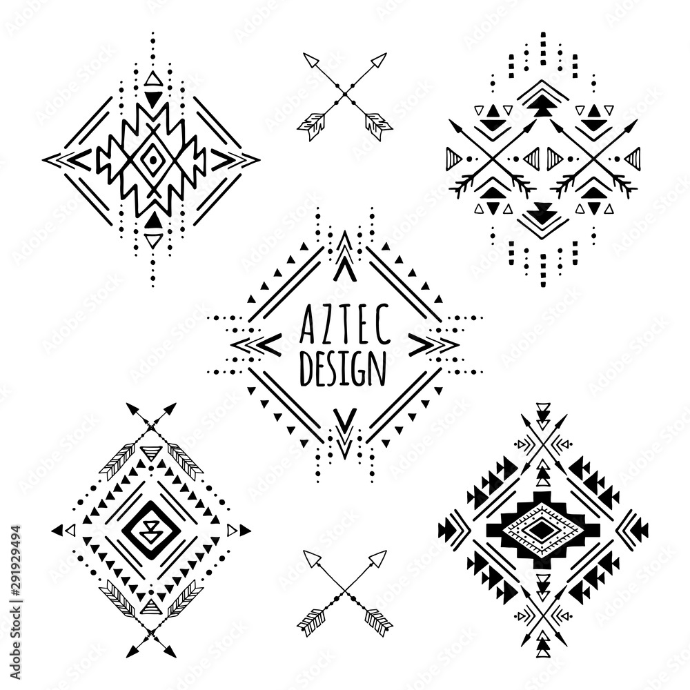 Aztec vector elements. Set of ethnic hand drawn ornaments. Tribal ...