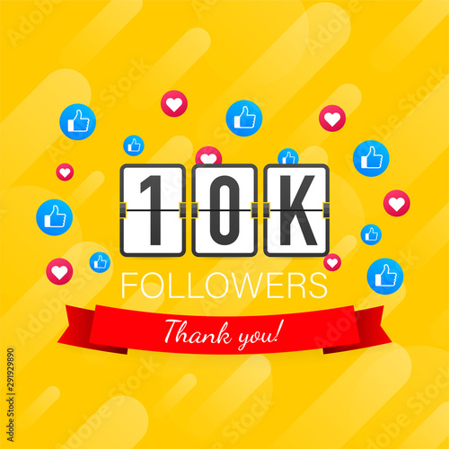 Vector thanks design template for network friends and followers. Thank you 10K followers card. Image for Social Networks.