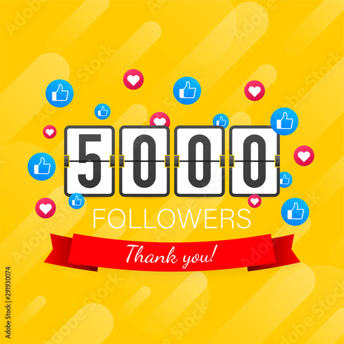 5000 followers, Thank You, social sites post. Thank you followers congratulation card. Vector stock illustration