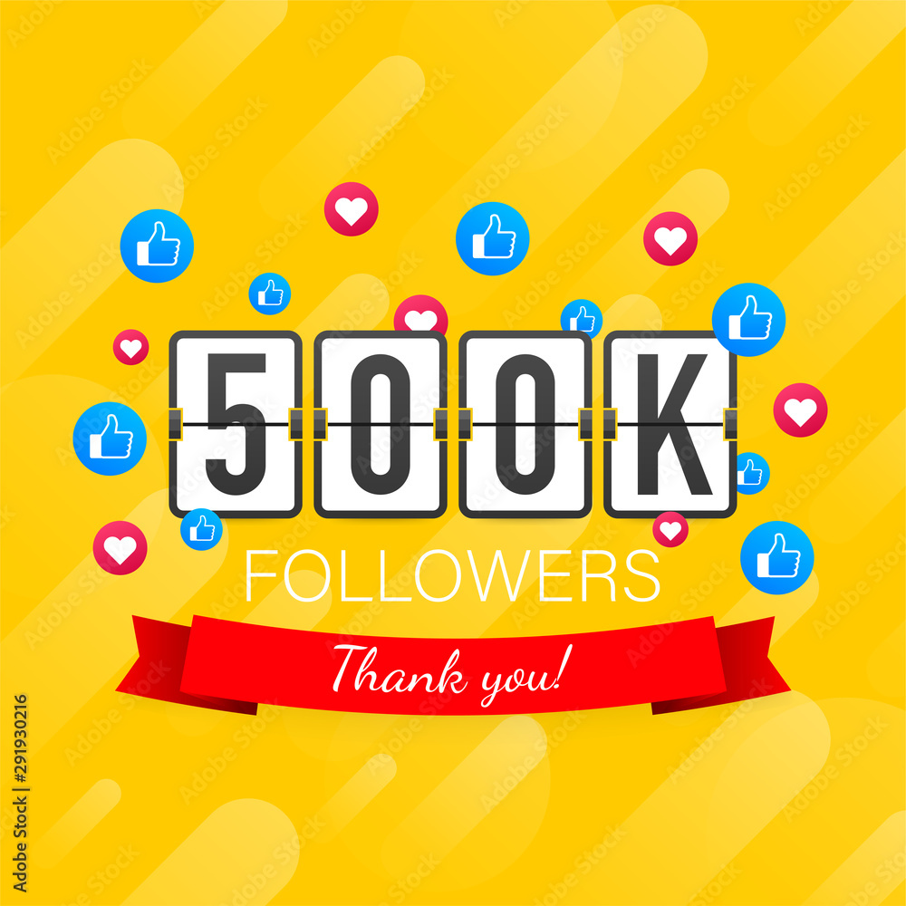 500k followers, Thank You, social sites post. Thank you followers congratulation card. Vector stock illustration