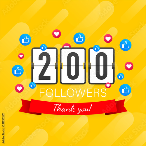 200 followers, Thank You, social sites post. Thank you followers congratulation card. Vector stock illustration