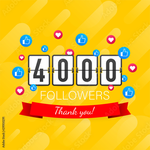 4000 followers, Thank You, social sites post. Thank you followers congratulation card. Vector stock illustration
