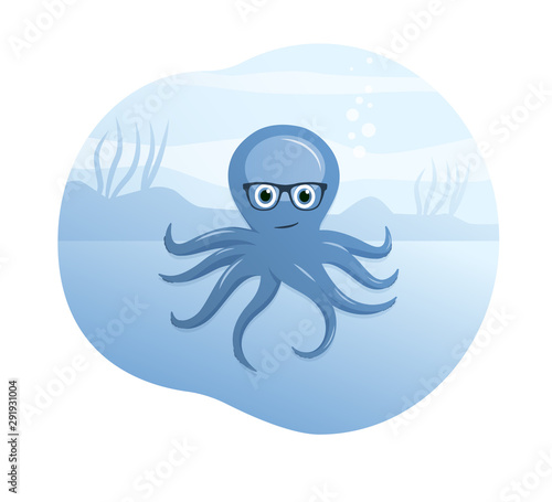 Cute Octopus. Sea creature. Vector Illustration