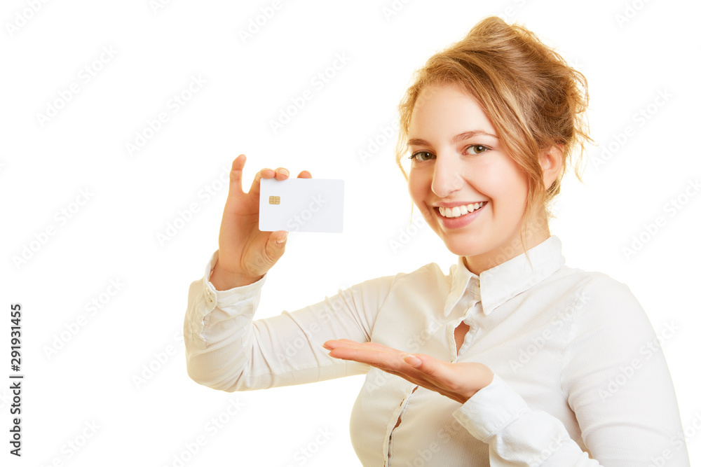 Woman holds smartcard with memory chip in hand stock photo adobe stock