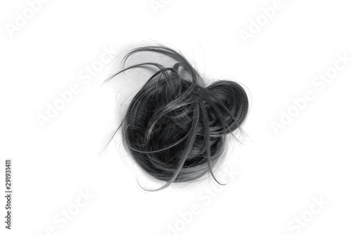Disheveled black hair in shape of circle, isolated on white background