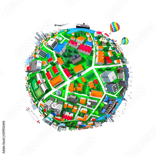 3d rendering round city and white background