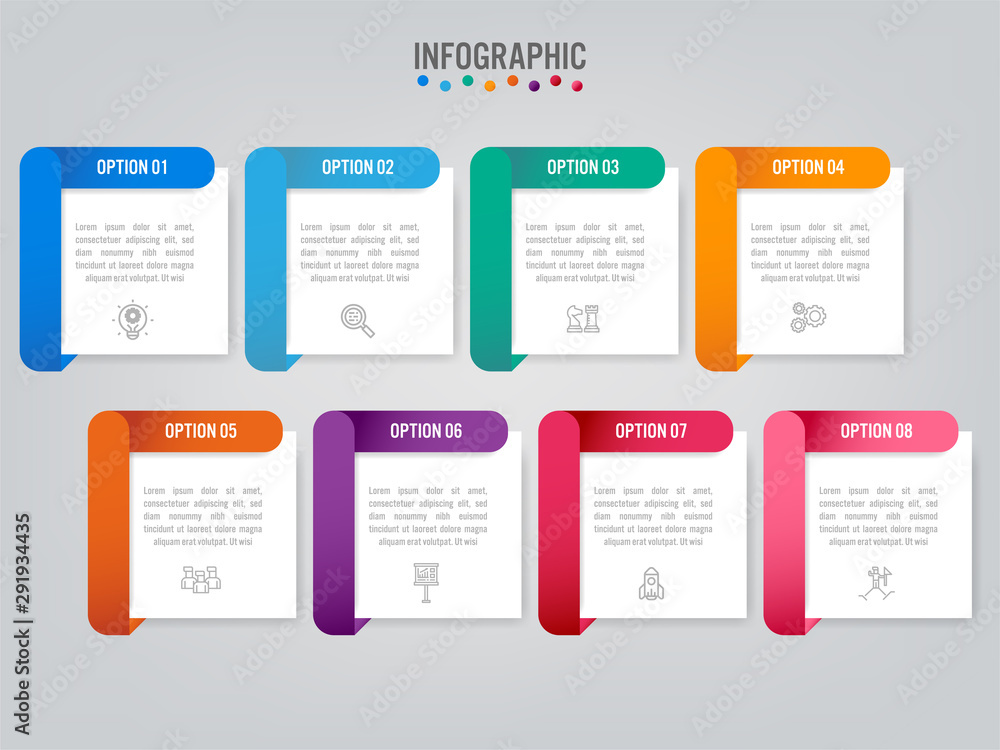 Business infographic labels template with 8 options.Creative concept for infographic