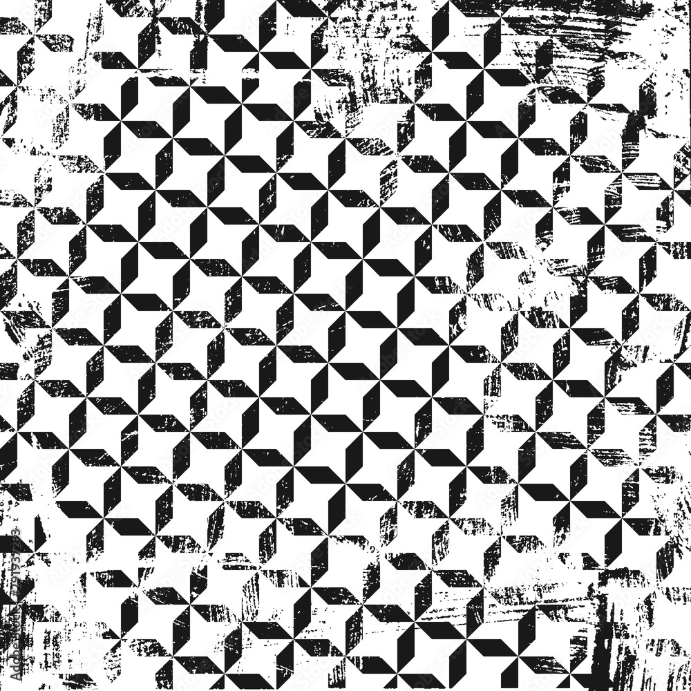 Grunge abstract geometric pattern with stars. Square black and white backdrop. Grunge abstract geometric pattern with stars. Square black and white backdrop.