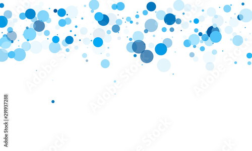 Colorful circle confetti vector background. Abstract snow, blue cyan snowflakes flying.