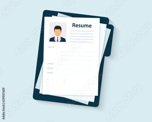 Resumes. CV application. Selecting staff. Resume template for web landing page, banner, presentation, social media. Analyzing personnel resume. Recruitment, concept of human resources management