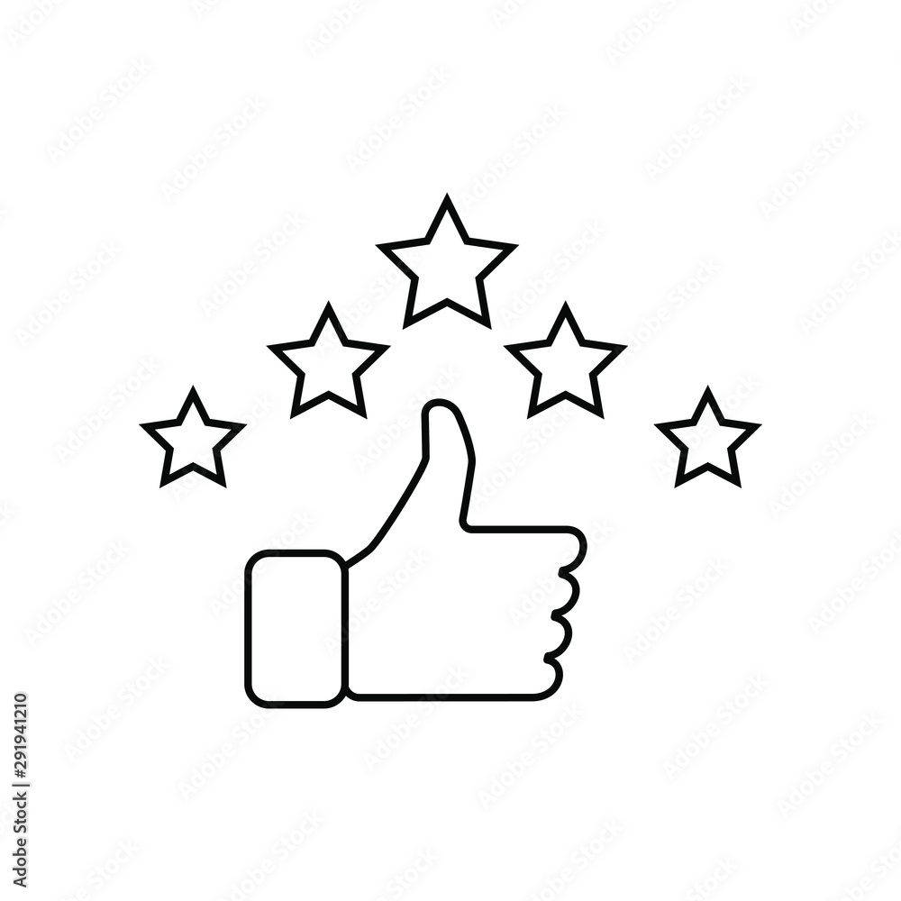Hand and star signage design trendy. Like linear icon. Thumbs up. Thin line illustration. Good, nice, ok hand gesture. Social media button. Rating, ranking. Contour symbol. Vector isolated outline. Hand and star signage design trendy. Like linear icon. Thumbs up. Thin line illustration. Good, nice, ok hand gesture. Social media button. Rating, ranking. Contour symbol. Vector isolated outline.