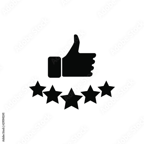 Hand and star signage design trendy. Like black icon. Thumbs up illustration. Good, nice, ok hand gesture. Social media button. Rating, ranking. Contour symbol. Vector isolated outline. 
