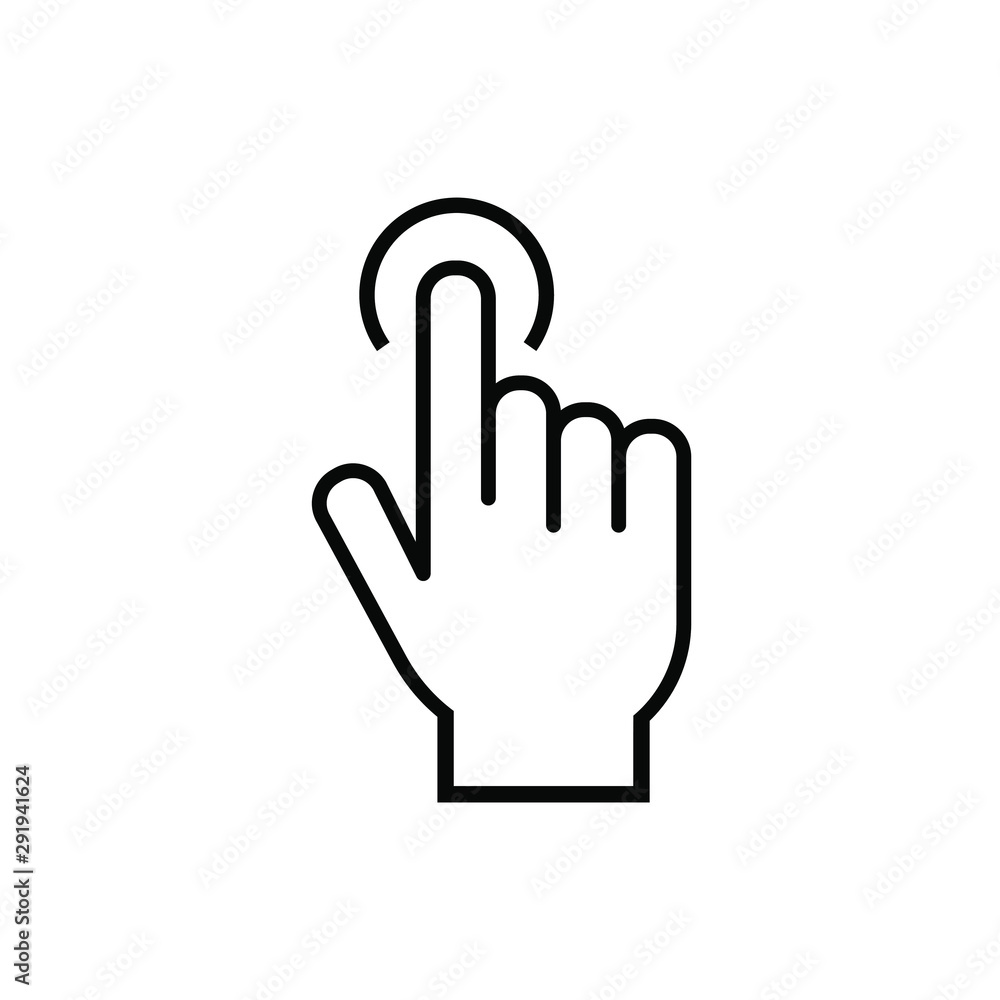 hand presses a button icon. Hand cursor sign icon. Hand pointer symbol. Flat icon vector. Touch