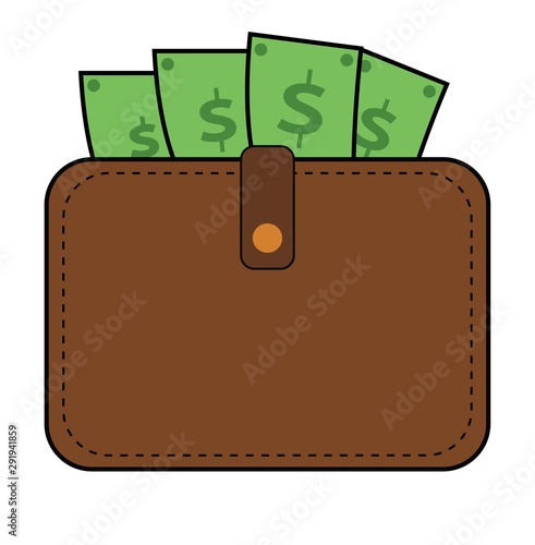 Flat icon wallet with money isolated on white background. Vector illustration.
